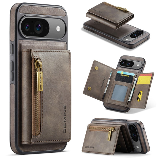 For Google Pixel 9 / 9 Pro DG.MING M5 Series Zip RFID Multi Card Detachable Leather Phone Case(Coffee) - Google Cases by DG.MING | Online Shopping South Africa | PMC Jewellery | Buy Now Pay Later Mobicred