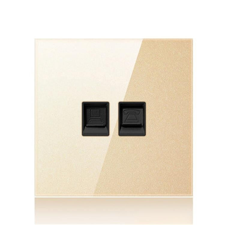 86mm Round LED Tempered Glass Switch Panel, Gold Round Glass, Style:Telephone-Computer Socket - free shipping - PMC Jewellery - Order now!