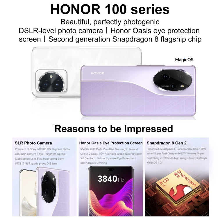 Honor 100 Pro, 16GB+1TB, Screen Fingerprint Identification, 6.78 inch MagicOS 7.2 Snapdragon 8 Gen 2 Octa Core up to 3.19GHz, Network: 5G, NFC, OTG, Support Google Play(White) - Honor by Huawei | Online Shopping South Africa | PMC Jewellery
