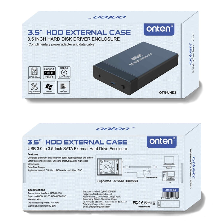 Onten UHD3 3.5 inch USB3.0 HDD External Hard Drive Enclosure(EU Plug) - HDD Enclosure by Onten | Online Shopping South Africa | PMC Jewellery | Buy Now Pay Later Mobicred