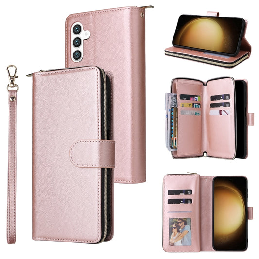 For Samsung Galaxy S24+ 5G 9-Card Slots Zipper Wallet Bag Leather Phone Case(Rose Gold) - Galaxy S24+ 5G Cases by PMC Jewellery | Online Shopping South Africa | PMC Jewellery | Buy Now Pay Later Mobicred