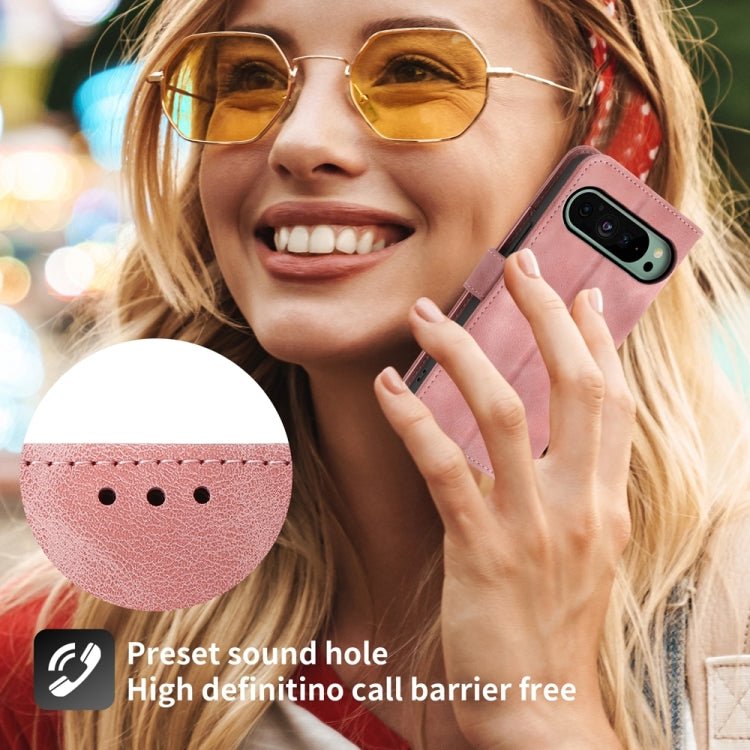 For Google Pixel 9 Skin-feel Flowers Embossed Wallet Leather Phone Case(Pink) - Google Cases by PMC TechLife | Online Shopping South Africa | PMC TechLife | Buy Now Pay Later Mobicred