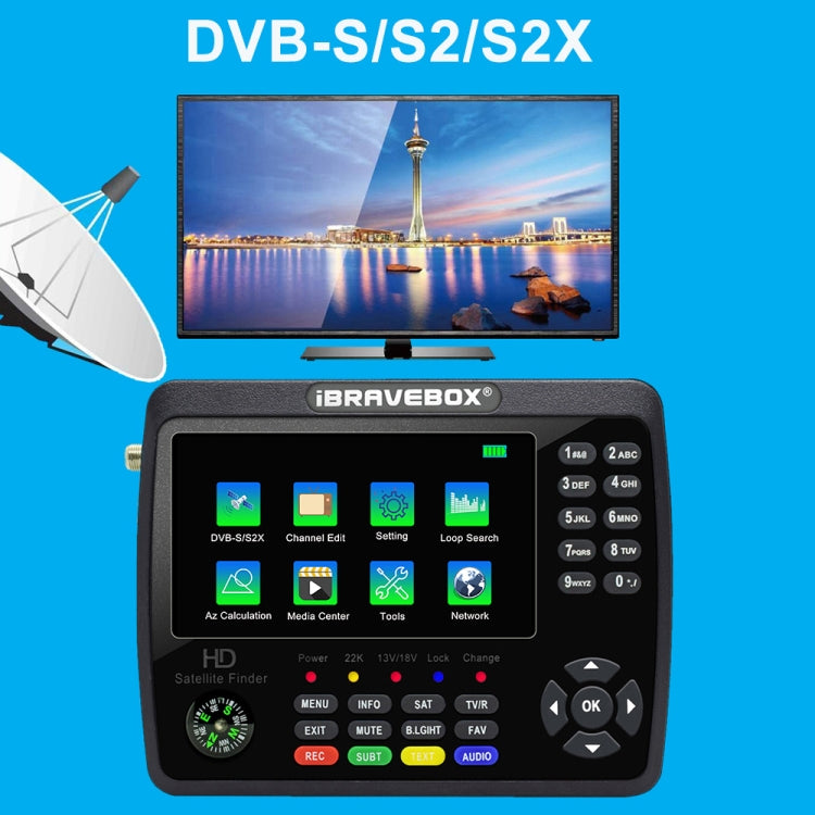 iBRAVEBOX V10 Finder Max 4.3 inch Display Digital Satellite Meter Signal Finder, Support DVB-S/S2/S2X, Plug Type:US Plug(Black) - Satellite Finder by PMC Jewellery | Online Shopping South Africa | PMC Jewellery | Buy Now Pay Later Mobicred