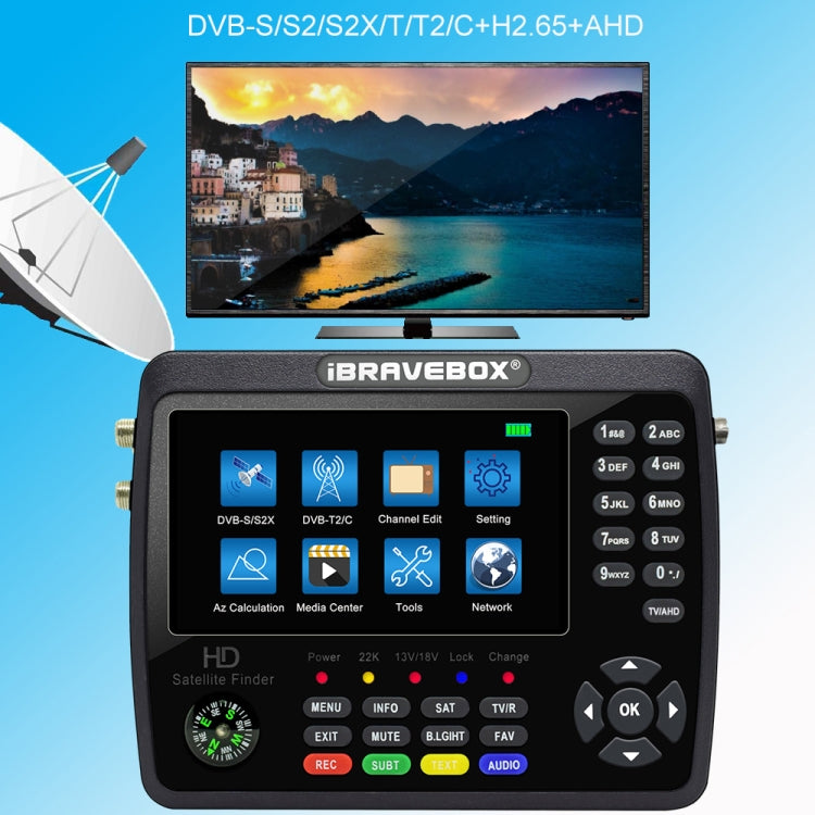 iBRAVEBOX V10 Finder Pro+ 4.3 inch Display Digital Satellite Meter Signal Finder, Support DVB-S/S2/S2X/T/T2/C AHD, Plug Type:AU Plug(Black) - Satellite Finder by PMC Jewellery | Online Shopping South Africa | PMC Jewellery | Buy Now Pay Later Mobicred