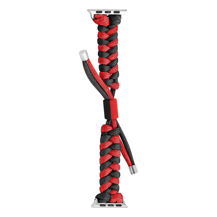 For Apple Watch SE 2023 44mm Paracord Fishtail Braided Silicone Bead Watch Band(Black Red) - Watch Bands by PMC Jewellery | Online Shopping South Africa | PMC Jewellery