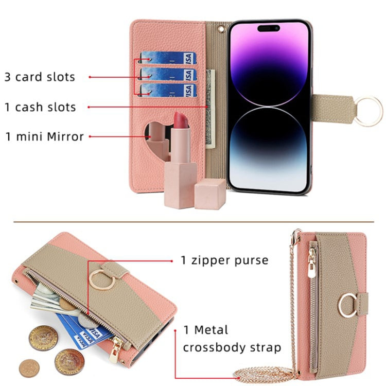 For Sharp Aquos R9 Crossbody Litchi Texture Leather Phone Case(Pink) - More Brand by PMC TechLife | Online Shopping South Africa | PMC TechLife | Buy Now Pay Later Mobicred