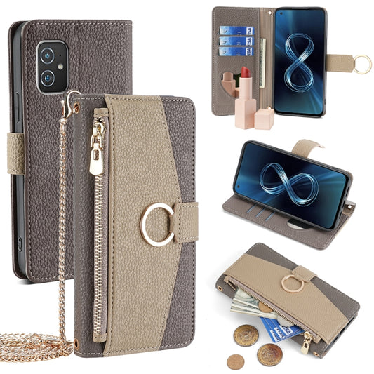 For Asus Zenfone 8 ZS590KS Crossbody Litchi Texture Leather Phone Case(Grey) - ASUS Cases by PMC Jewellery | Online Shopping South Africa | PMC Jewellery | Buy Now Pay Later Mobicred