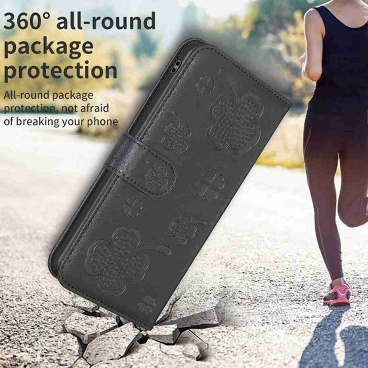For Xiaomi Redmi Note 12 4G Global Four-leaf Embossed Leather Phone Case(Black) - Xiaomi Cases by PMC TechLife | Online Shopping South Africa | PMC TechLife | Buy Now Pay Later Mobicred
