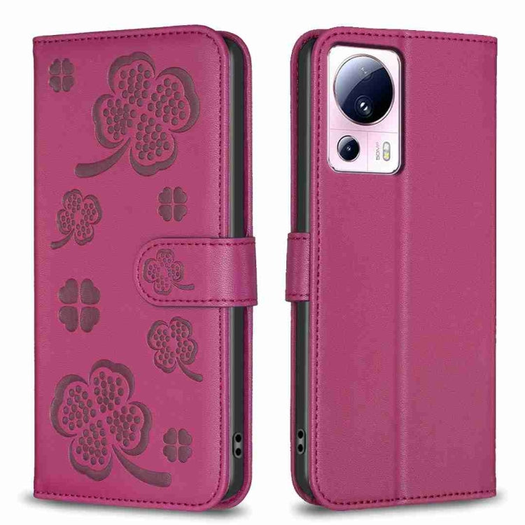 For Xiaomi 13 Lite 5G Four-leaf Embossed Leather Phone Case(Rose Red) - 13 Lite Cases by PMC Jewellery | Online Shopping South Africa | PMC Jewellery | Buy Now Pay Later Mobicred