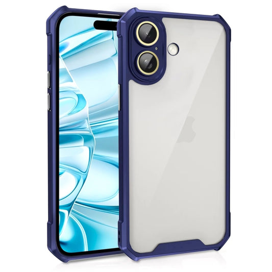 For iPhone 16 Shockproof Acrylic Phone Case with Lens Glass Film(Blue) - iPhone 16 Cases by PMC Jewellery | Online Shopping South Africa | PMC Jewellery | Buy Now Pay Later Mobicred