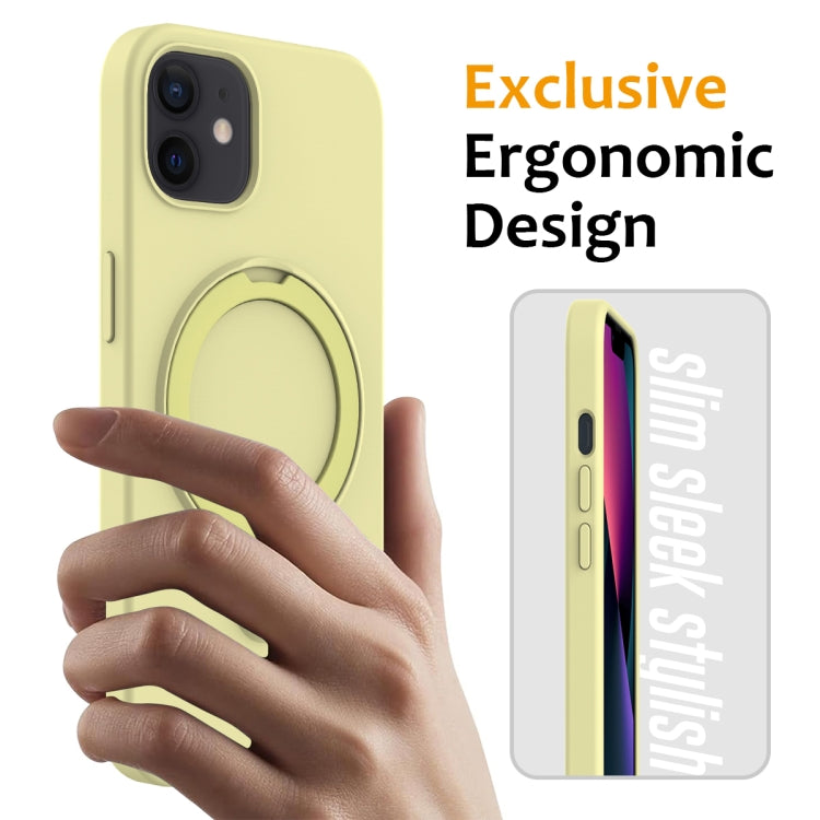 For iPhone 12 MagSafe Magnetic Liquid Silicone Phone Case with Ring Holder(Yellow) - iPhone 12 / 12 Pro Cases by PMC Jewellery | Online Shopping South Africa | PMC Jewellery