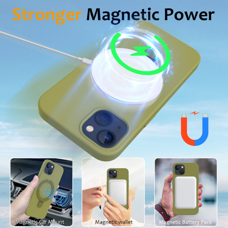 For iPhone 13 MagSafe Magnetic Liquid Silicone Phone Case with Ring Holder(Willow Green) - iPhone 13 Cases by PMC Jewellery | Online Shopping South Africa | PMC Jewellery