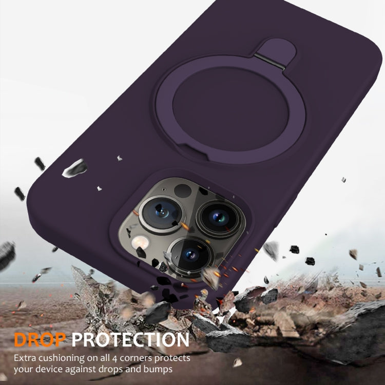 For iPhone 14 Pro MagSafe Magnetic Liquid Silicone Phone Case with Ring Holder(Purple) - iPhone 14 Pro Cases by PMC Jewellery | Online Shopping South Africa | PMC Jewellery