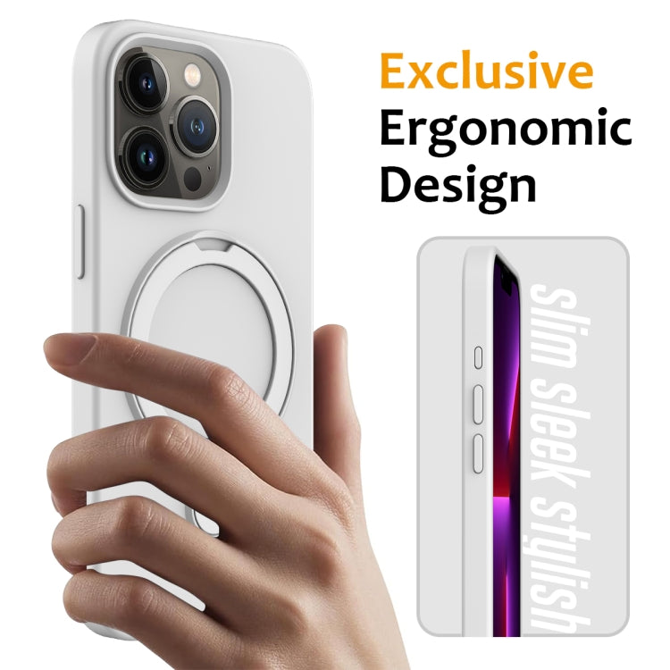 For iPhone 15 Pro Max Liquid Silicone MagSafe Magnetic Phone Case with Ring Holder(White) - iPhone 15 Pro Max Cases by PMC TechLife | Online Shopping South Africa | PMC TechLife | Buy Now Pay Later Mobicred