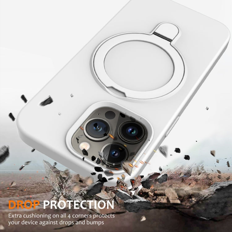 For iPhone 15 Pro Max Liquid Silicone MagSafe Magnetic Phone Case with Ring Holder(White) - iPhone 15 Pro Max Cases by PMC TechLife | Online Shopping South Africa | PMC TechLife | Buy Now Pay Later Mobicred