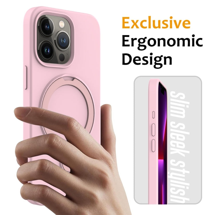 For iPhone 16 Pro Liquid Silicone MagSafe Magnetic Phone Case with Ring Holder(Grey Pink) - iPhone 16 Pro Cases by PMC Jewellery | Online Shopping South Africa | PMC Jewellery | Buy Now Pay Later Mobicred