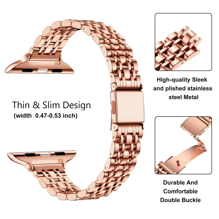 For Apple Watch Series 9 41mm Slim Seven Bead Slingshot Buckle Metal Watch Band(Rose Gold) - Watch Bands by PMC Jewellery | Online Shopping South Africa | PMC Jewellery