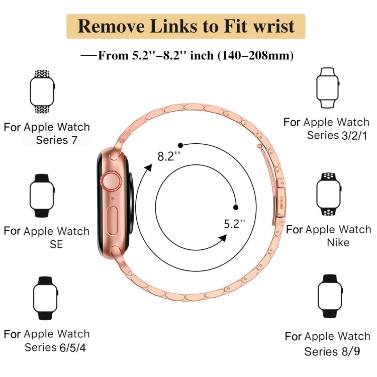 For Apple Watch Series 9 41mm Slim Seven Bead Slingshot Buckle Metal Watch Band(Rose Gold) - Watch Bands by PMC Jewellery | Online Shopping South Africa | PMC Jewellery