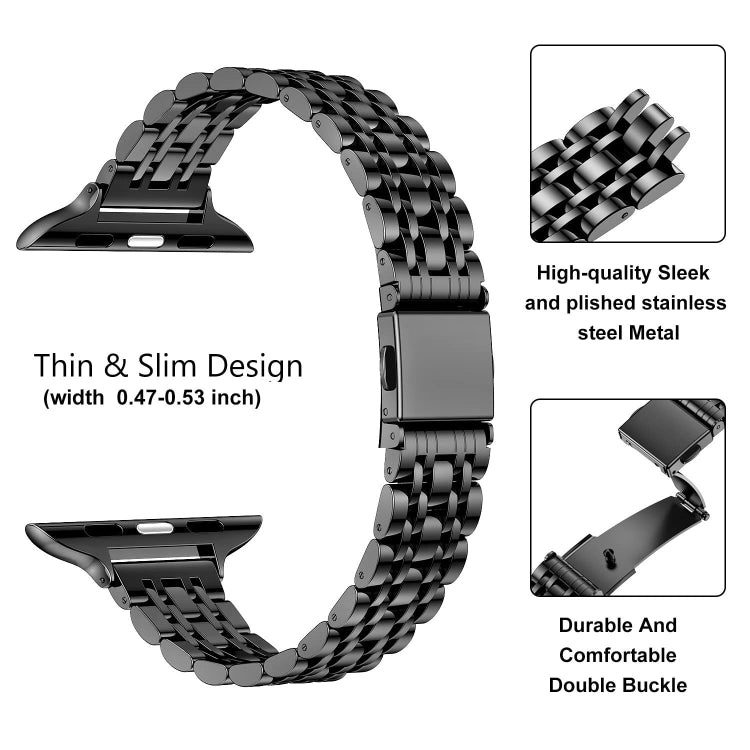 For Apple Watch Series 6 40mm Slim Seven Bead Slingshot Buckle Metal Watch Band(Black) - Watch Bands by PMC Jewellery | Online Shopping South Africa | PMC Jewellery