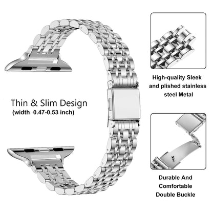 For Apple Watch Series 4 40mm Slim Seven Bead Slingshot Buckle Metal Watch Band(Silver) - Watch Bands by PMC Jewellery | Online Shopping South Africa | PMC Jewellery