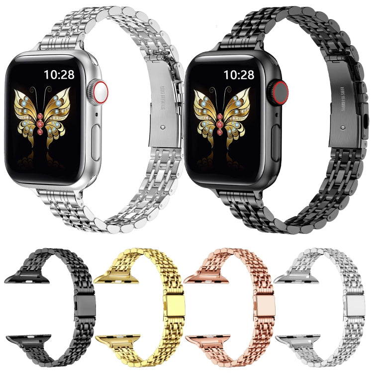 For Apple Watch Series 6 40mm Slim Seven Bead Slingshot Buckle Metal Watch Band(Black) - Watch Bands by PMC Jewellery | Online Shopping South Africa | PMC Jewellery