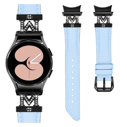 For Samsung Galaxy Watch6 / 6 Classic M Letter D-shaped Twill Leather Watch Band(Black Blue) - Watch Bands by PMC Jewellery | Online Shopping South Africa | PMC Jewellery