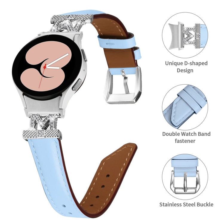 For Samsung Galaxy Watch6 / 6 Classic M Letter D-shaped Twill Leather Watch Band(Silver Blue) - Watch Bands by PMC Jewellery | Online Shopping South Africa | PMC Jewellery