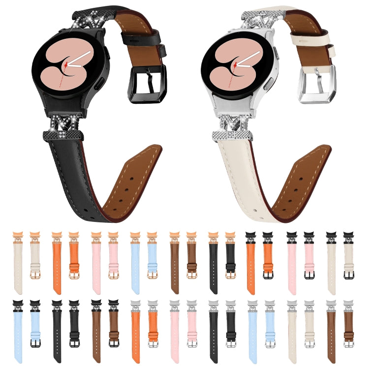 For Samsung Galaxy Watch6 / 6 Classic M Letter D-shaped Twill Leather Watch Band(Silver Apricot) - Watch Bands by PMC Jewellery | Online Shopping South Africa | PMC Jewellery