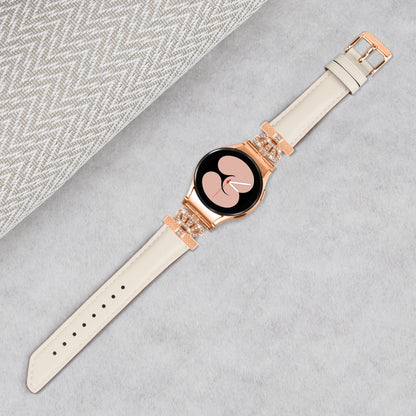 For Samsung Galaxy Watch6 / 6 Classic Crown D-shaped Twill Leather Watch Band(Rose Gold Apricot) - Watch Bands by PMC Jewellery | Online Shopping South Africa | PMC Jewellery