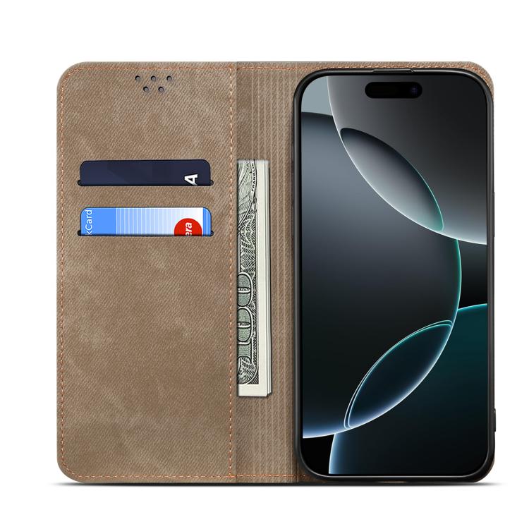 For Motorola Moto G15 Denim Texture Flip Leather Phone Case(Khaki) - free shipping - PMC TechLife - Order now!