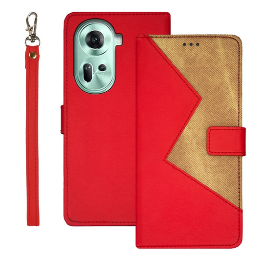 For OPPO Reno11 5G Global idewei Two-color Splicing Leather Phone Case(Red) - OPPO Cases by idewei | Online Shopping South Africa | PMC Jewellery | Buy Now Pay Later Mobicred