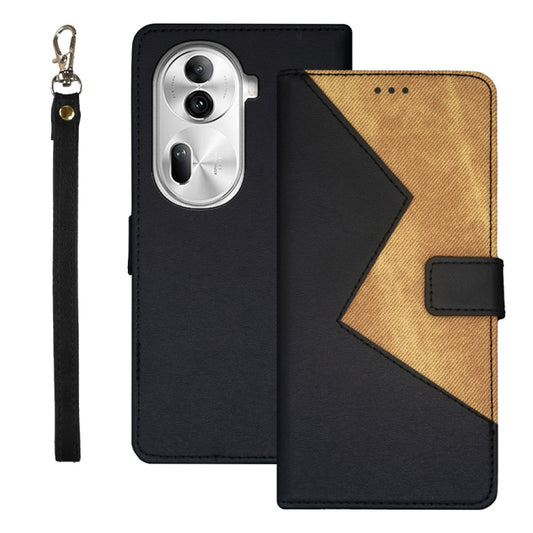 For OPPO Reno11 Pro 5G Global idewei Two-color Splicing Leather Phone Case(Black) - Reno11 Pro Cases by idewei | Online Shopping South Africa | PMC Jewellery | Buy Now Pay Later Mobicred