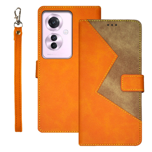 For OPPO Reno11 F idewei Two-color Splicing Leather Phone Case(Orange) - Reno11 F Cases by idewei | Online Shopping South Africa | PMC Jewellery | Buy Now Pay Later Mobicred