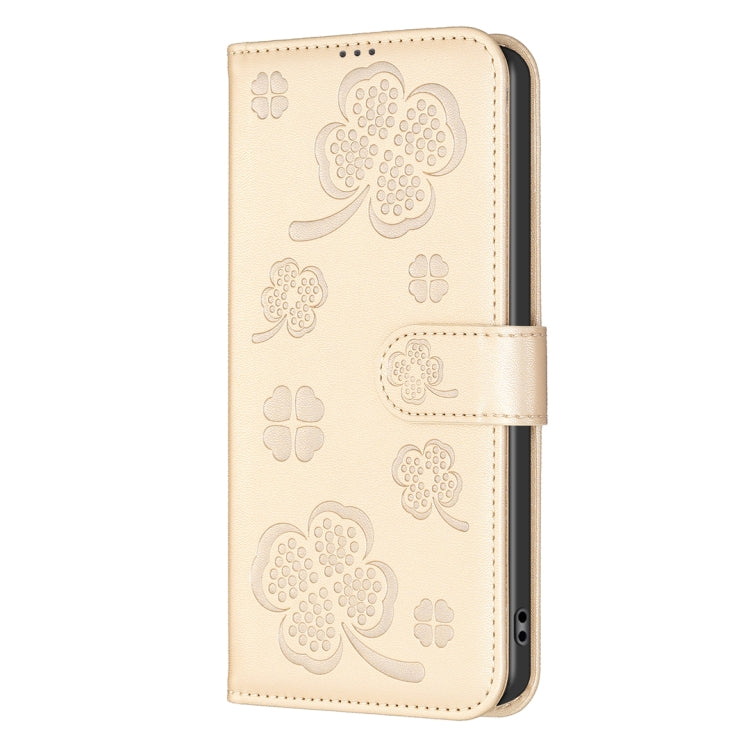 For iPhone 16 Pro Four-leaf Embossed Leather Phone Case(Gold) - iPhone 16 Pro Cases by PMC Jewellery | Online Shopping South Africa | PMC Jewellery | Buy Now Pay Later Mobicred