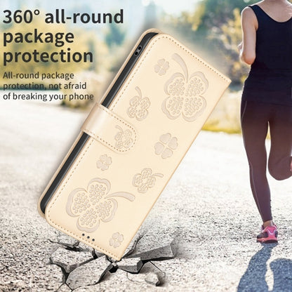 For iPhone 16 Plus Four-leaf Embossed Leather Phone Case(Gold) - iPhone 16 Plus Cases by PMC Jewellery | Online Shopping South Africa | PMC Jewellery | Buy Now Pay Later Mobicred