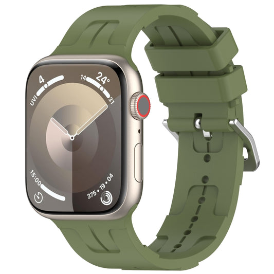 For Apple Watch Series 3 42mm H Texture Silicone Ladder Buckle Watch Band(Army Green) - Watch Bands by PMC Jewellery | Online Shopping South Africa | PMC Jewellery