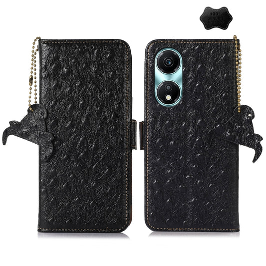 For Honor X5 Plus Ostrich Pattern Genuine Leather RFID Phone Case(Black) - Honor Cases by PMC Jewellery | Online Shopping South Africa | PMC Jewellery | Buy Now Pay Later Mobicred