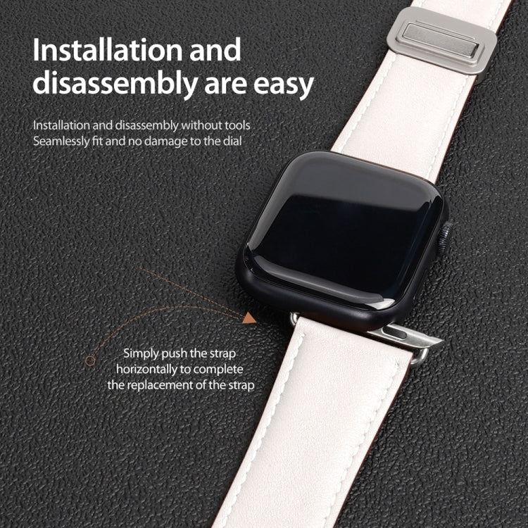 For Apple Watch SE 2023 44mm DUX DUCIS YA Series Magnetic Buckle Genuine Leather Watch Band(White) - Watch Bands by DUX DUCIS | Online Shopping South Africa | PMC Jewellery | Buy Now Pay Later Mobicred