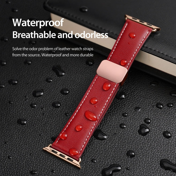 For Apple Watch SE 2023 40mm DUX DUCIS YA Series Magnetic Buckle Genuine Leather Watch Band(Red) - Watch Bands by DUX DUCIS | Online Shopping South Africa | PMC Jewellery | Buy Now Pay Later Mobicred