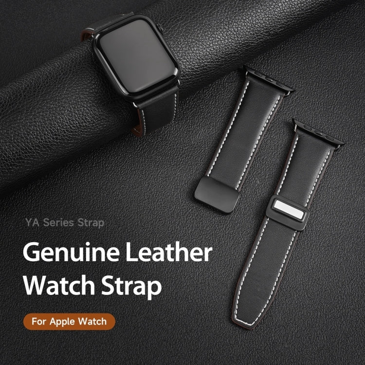 For Apple Watch Ultra 2 49mm DUX DUCIS YA Series Magnetic Buckle Genuine Leather Watch Band(Black) - Watch Bands by DUX DUCIS | Online Shopping South Africa | PMC Jewellery | Buy Now Pay Later Mobicred