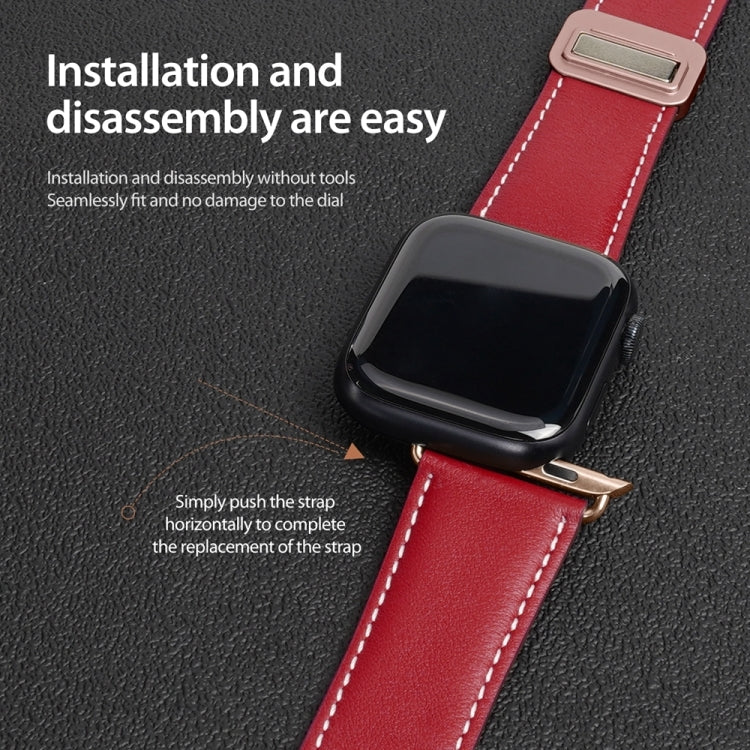 For Apple Watch Ultra 2 49mm DUX DUCIS YA Series Magnetic Buckle Genuine Leather Watch Band(Red) - Watch Bands by DUX DUCIS | Online Shopping South Africa | PMC Jewellery | Buy Now Pay Later Mobicred