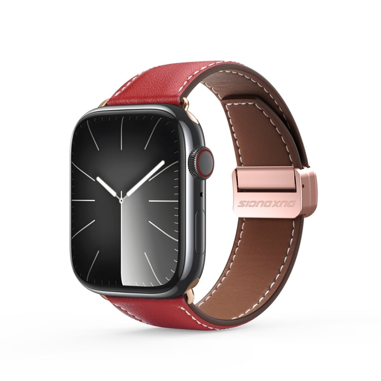 For Apple Watch Series 9 45mm DUX DUCIS YA Series Magnetic Buckle Genuine Leather Watch Band(Red) - Watch Bands by DUX DUCIS | Online Shopping South Africa | PMC Jewellery | Buy Now Pay Later Mobicred