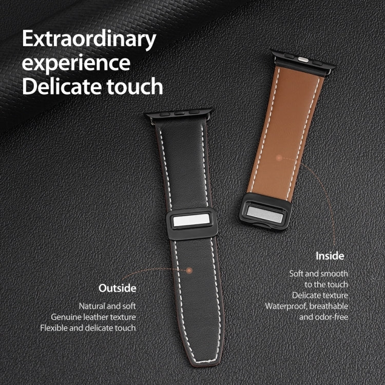 For Apple Watch Series 9 41mm DUX DUCIS YA Series Magnetic Buckle Genuine Leather Watch Band(Black) - Watch Bands by DUX DUCIS | Online Shopping South Africa | PMC Jewellery | Buy Now Pay Later Mobicred