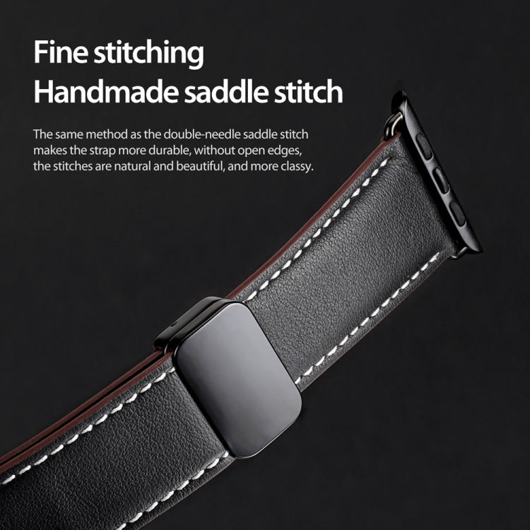 For Apple Watch Series 9 41mm DUX DUCIS YA Series Magnetic Buckle Genuine Leather Watch Band(Black) - Watch Bands by DUX DUCIS | Online Shopping South Africa | PMC Jewellery | Buy Now Pay Later Mobicred