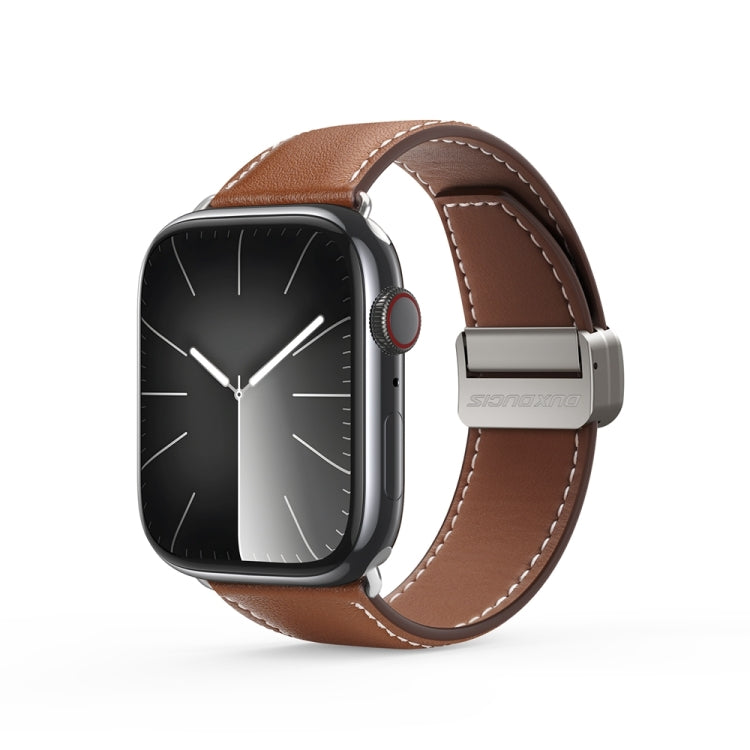 For Apple Watch Series 9 41mm DUX DUCIS YA Series Magnetic Buckle Genuine Leather Watch Band(Brown) - Watch Bands by DUX DUCIS | Online Shopping South Africa | PMC Jewellery | Buy Now Pay Later Mobicred