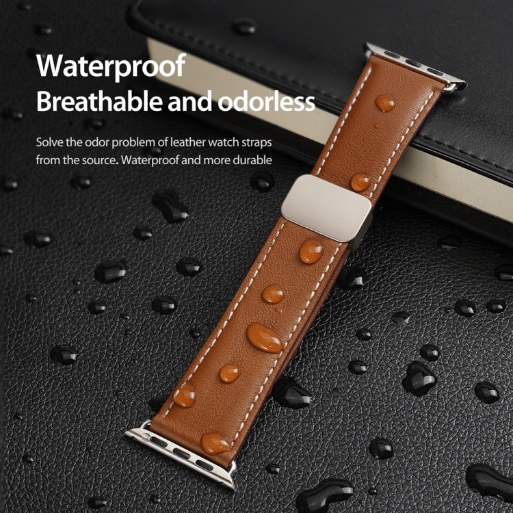 For Apple Watch Series 9 41mm DUX DUCIS YA Series Magnetic Buckle Genuine Leather Watch Band(Brown) - Watch Bands by DUX DUCIS | Online Shopping South Africa | PMC Jewellery | Buy Now Pay Later Mobicred