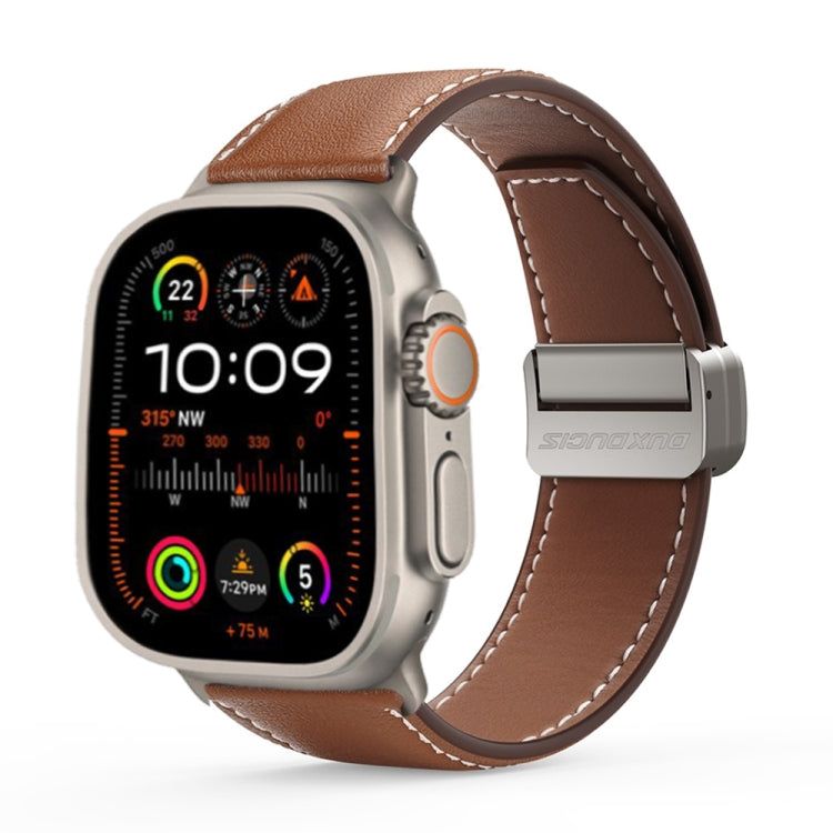 For Apple Watch Ultra 49mm DUX DUCIS YA Series Magnetic Buckle Genuine Leather Watch Band(Brown) - Watch Bands by DUX DUCIS | Online Shopping South Africa | PMC Jewellery | Buy Now Pay Later Mobicred