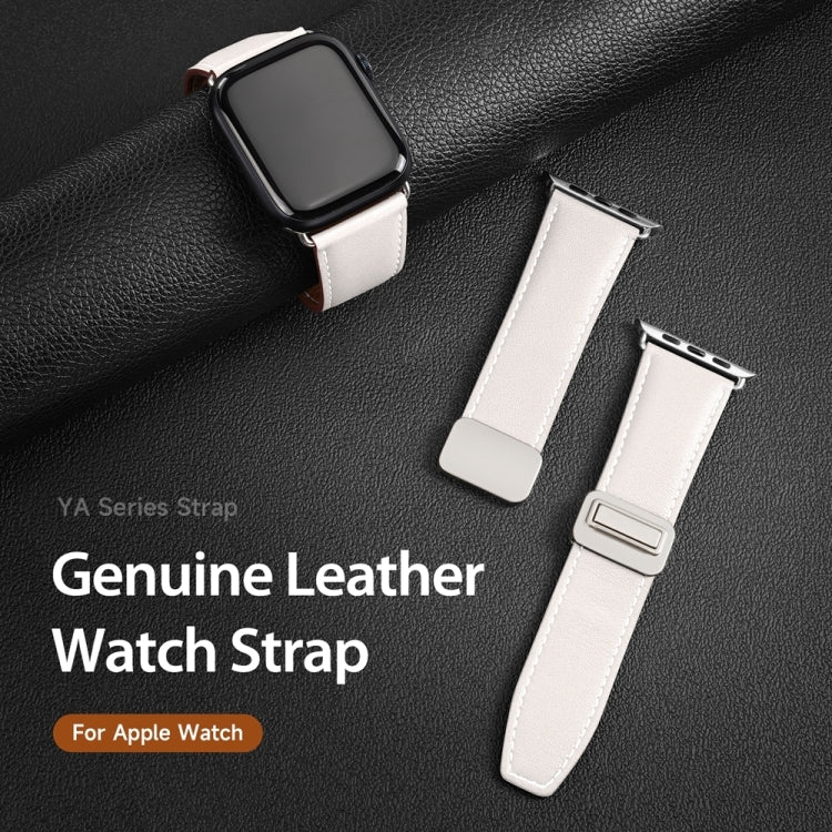 For Apple Watch Series 8 45mm DUX DUCIS YA Series Magnetic Buckle Genuine Leather Watch Band(White) - Watch Bands by DUX DUCIS | Online Shopping South Africa | PMC Jewellery | Buy Now Pay Later Mobicred