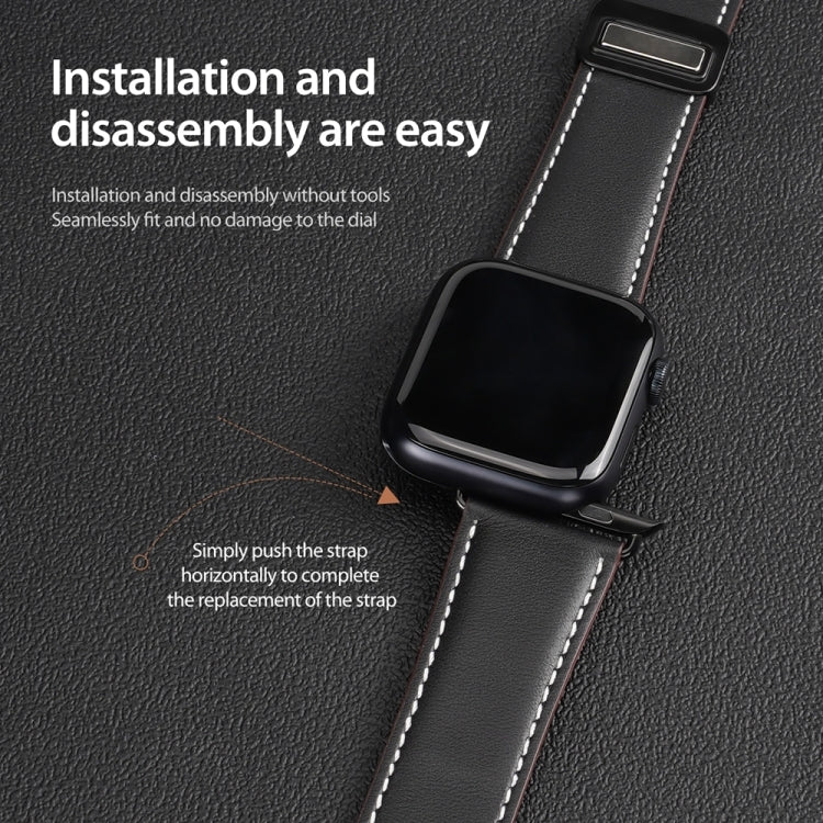 For Apple Watch SE 2022 40mm DUX DUCIS YA Series Magnetic Buckle Genuine Leather Watch Band(Black) - Watch Bands by DUX DUCIS | Online Shopping South Africa | PMC Jewellery | Buy Now Pay Later Mobicred