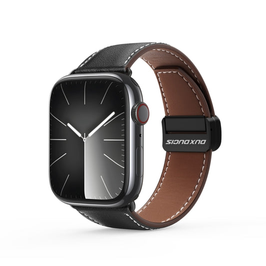 For Apple Watch SE 2022 44mm DUX DUCIS YA Series Magnetic Buckle Genuine Leather Watch Band(Black) - Watch Bands by DUX DUCIS | Online Shopping South Africa | PMC Jewellery | Buy Now Pay Later Mobicred